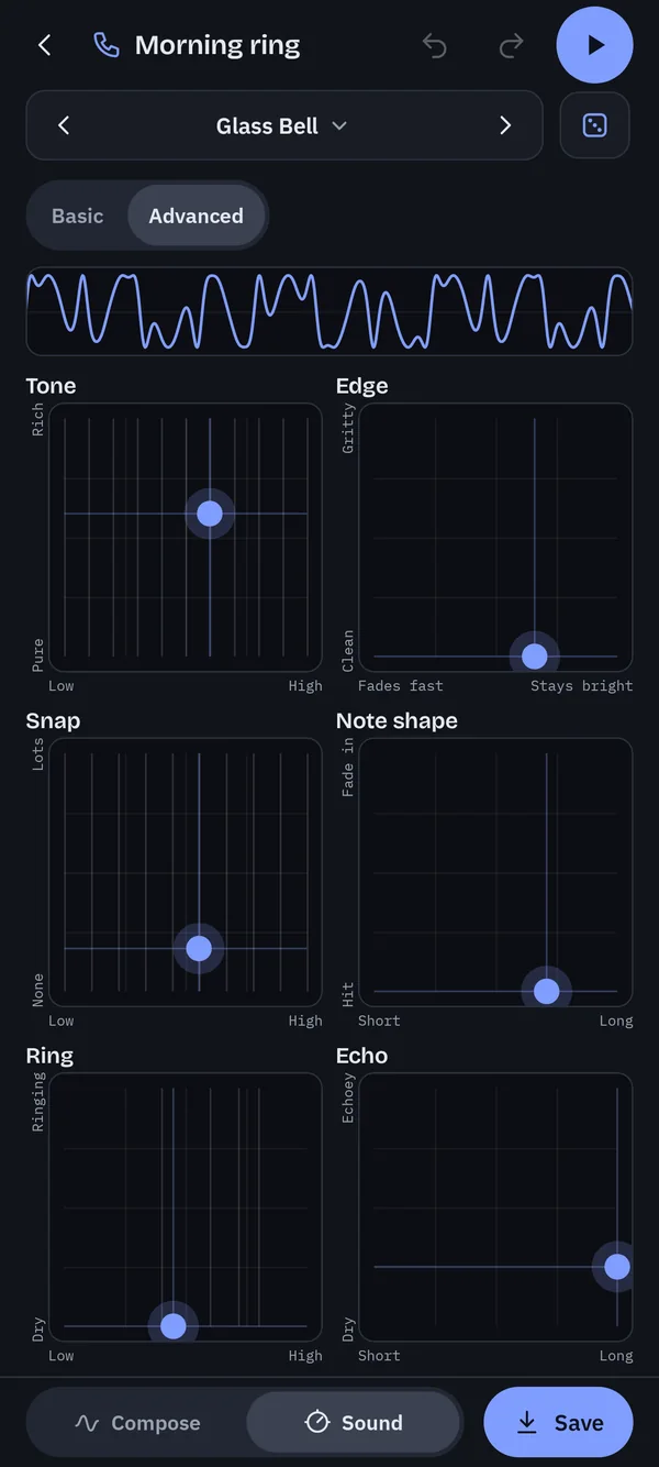 Advanced sound controls: six XY pads